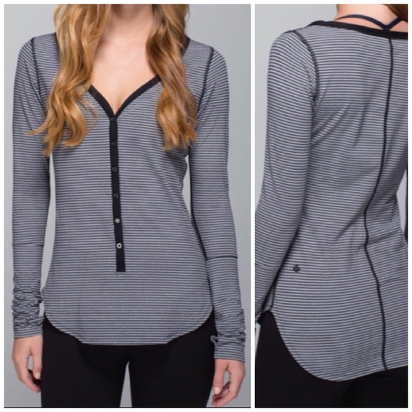 lululemon athletica Tops - Rare Lululemon Awesoma Henley Top Striped Black 10